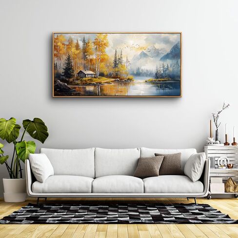ZUITINGHUA Wood Framed Canvas Wall Art For Living Room Large Wall Decor For Office Bedroom Decorations Autumn Landscape Lake Scenery Painting Wall Pictures Artwork Aesthetic Home Decor 30x60 In in Kuwait