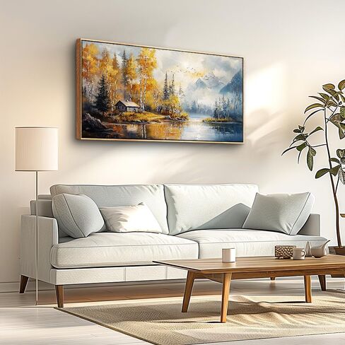 ZUITINGHUA Wood Framed Canvas Wall Art For Living Room Large Wall Decor For Office Bedroom Decorations Autumn Landscape Lake Scenery Painting Wall Pictures Artwork Aesthetic Home Decor 30x60 In in Kuwait