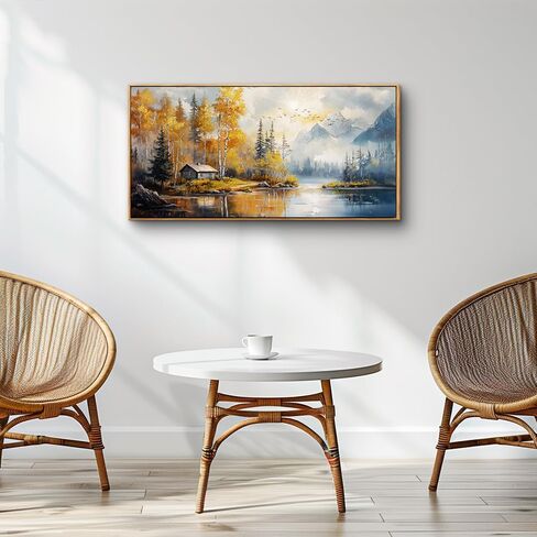 ZUITINGHUA Wood Framed Canvas Wall Art For Living Room Large Wall Decor For Office Bedroom Decorations Autumn Landscape Lake Scenery Painting Wall Pictures Artwork Aesthetic Home Decor 30x60 In in Kuwait