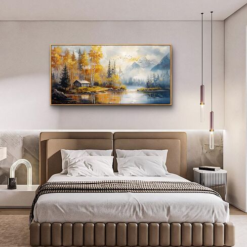 ZUITINGHUA Wood Framed Canvas Wall Art For Living Room Large Wall Decor For Office Bedroom Decorations Autumn Landscape Lake Scenery Painting Wall Pictures Artwork Aesthetic Home Decor 30x60 In in Kuwait