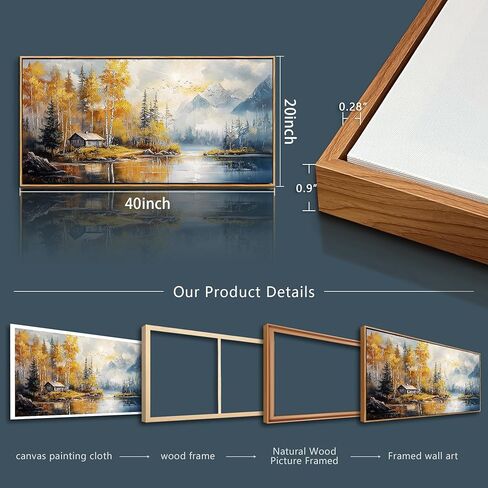 ZUITINGHUA Wood Framed Canvas Wall Art For Living Room Large Wall Decor For Office Bedroom Decorations Autumn Landscape Lake Scenery Painting Wall Pictures Artwork Aesthetic Home Decor 30x60 In in Kuwait