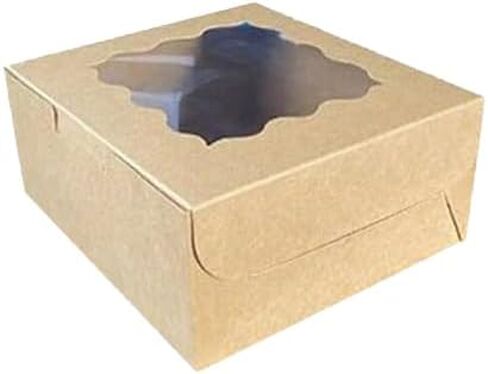 100Pcs (4x4x2.5 in) Mini Cake Boxes+5 stickers with Display Window for Gift Giving, Bakesale, Cupcakes, Dessert, Cookies, Pie, Macaroons, Donuts, Pastry, Kraft Paper Material (100Pcs Pink) in Saudi Arabia