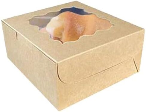 100Pcs (4x4x2.5 in) Mini Cake Boxes+5 stickers with Display Window for Gift Giving, Bakesale, Cupcakes, Dessert, Cookies, Pie, Macaroons, Donuts, Pastry, Kraft Paper Material (100Pcs Pink) in Saudi Arabia
