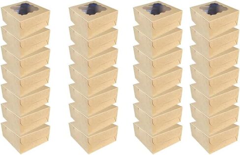 100Pcs (4x4x2.5 in) Mini Cake Boxes+5 stickers with Display Window for Gift Giving, Bakesale, Cupcakes, Dessert, Cookies, Pie, Macaroons, Donuts, Pastry, Kraft Paper Material (100Pcs Pink) in Saudi Arabia