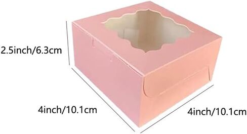 100Pcs (4x4x2.5 in) Mini Cake Boxes+5 stickers with Display Window for Gift Giving, Bakesale, Cupcakes, Dessert, Cookies, Pie, Macaroons, Donuts, Pastry, Kraft Paper Material (100Pcs Pink) in Saudi Arabia
