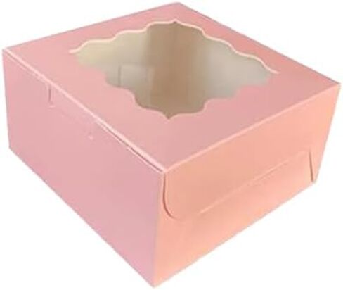 100Pcs (4x4x2.5 in) Mini Cake Boxes+5 stickers with Display Window for Gift Giving, Bakesale, Cupcakes, Dessert, Cookies, Pie, Macaroons, Donuts, Pastry, Kraft Paper Material (100Pcs Pink) in Saudi Arabia