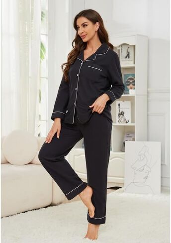 U2SKIIN Womens Button Up Pajama Sets Soft Long Sleeve Pajamas for Women Warm Flannel Knit Lounge Sets in Saudi Arabia