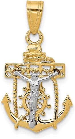 Solid 14k Yellow and White Gold Two Tone Anchor Mariners Cross Pendant Jesus Crucifix Charm SMALL - 1" - 25mm x 15mm in Saudi Arabia