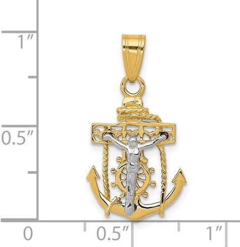 Solid 14k Yellow and White Gold Two Tone Anchor Mariners Cross Pendant Jesus Crucifix Charm SMALL - 1" - 25mm x 15mm in Saudi Arabia