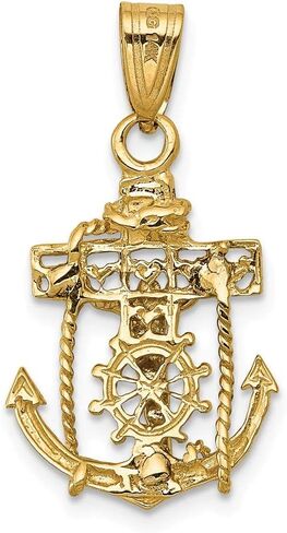 Solid 14k Yellow and White Gold Two Tone Anchor Mariners Cross Pendant Jesus Crucifix Charm SMALL - 1" - 25mm x 15mm in Saudi Arabia