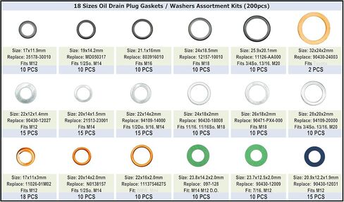 100PCS 18 Sizes Oil Drain Plug Gaskets Crush Washers Seals Rings for Toyota,Subaru,Chevrolet,Honda Replace 35178-30010, MD050317, 803916010,12157-10010,11126-AA000 in Saudi Arabia