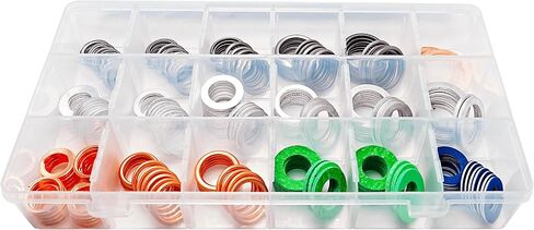 100PCS 18 Sizes Oil Drain Plug Gaskets Crush Washers Seals Rings for Toyota,Subaru,Chevrolet,Honda Replace 35178-30010, MD050317, 803916010,12157-10010,11126-AA000 in Saudi Arabia