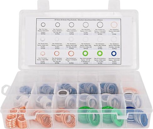 100PCS 18 Sizes Oil Drain Plug Gaskets Crush Washers Seals Rings for Toyota,Subaru,Chevrolet,Honda Replace 35178-30010, MD050317, 803916010,12157-10010,11126-AA000 in Saudi Arabia