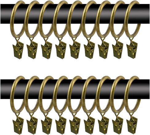 40 Pcs 1.5" Metal Curtain Rings with Clips Curtain Rod Rings Clips, Rustproof Curtain Closer Clips Drapery Hanging Rings Clips for Tension Rod Bracket Eyelets Decorative Hangers, Gold in Saudi Arabia