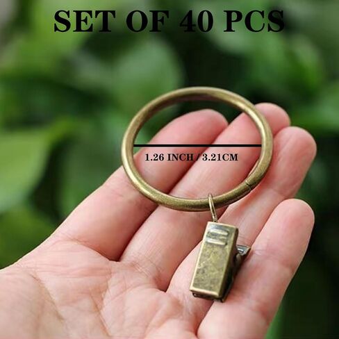 40 Pcs 1.5" Metal Curtain Rings with Clips Curtain Rod Rings Clips, Rustproof Curtain Closer Clips Drapery Hanging Rings Clips for Tension Rod Bracket Eyelets Decorative Hangers, Gold in Saudi Arabia