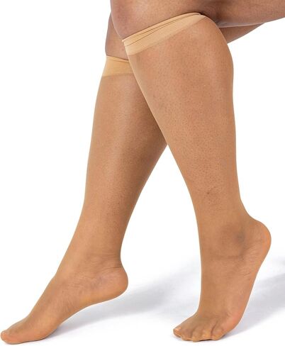 Silky Toes Plus size knee high sheer nylons for women, 6 Pairs socks Queen Trouser stockings for women with wide Calf in Kuwait
