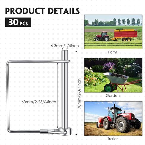 Kenning Square Trailer Coupler Pins 1/4" x 2-3/4" Shaft Locking Pto Hitch Safety Pin Carbon Steel Wire Trailer Hitch Pin for Farm Lawn Garden Hitches Trailers(30 Pcs) in Kuwait