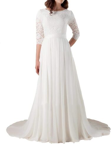 Miao Duo Women's Elegant Lace Beach Wedding Dresses for Bride 2023 with Sleeves Wedding Bridal Gowns Style01 in Saudi Arabia