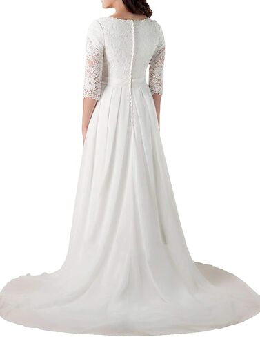 Miao Duo Women's Elegant Lace Beach Wedding Dresses for Bride 2023 with Sleeves Wedding Bridal Gowns Style01 in Saudi Arabia