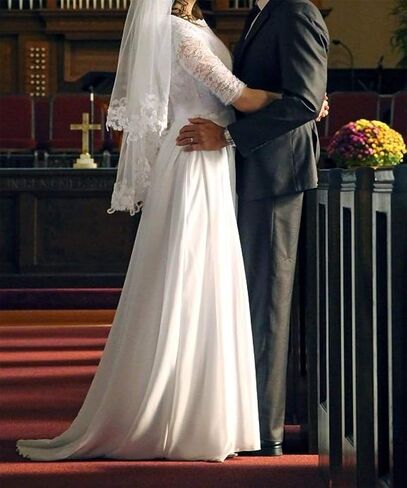 Miao Duo Women's Elegant Lace Beach Wedding Dresses for Bride 2023 with Sleeves Wedding Bridal Gowns Style01 in Saudi Arabia