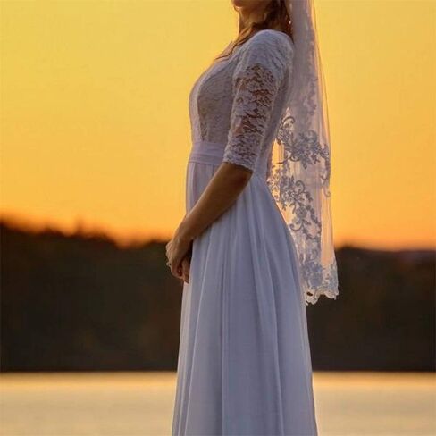 Miao Duo Women's Elegant Lace Beach Wedding Dresses for Bride 2023 with Sleeves Wedding Bridal Gowns Style01 in Saudi Arabia
