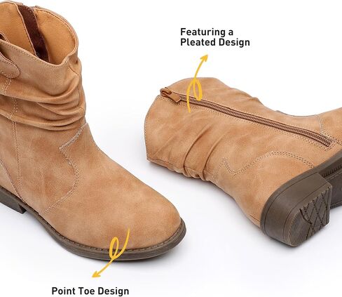 Apakowa Girls Cowgirls Boots Girls Cuff Fold Western Cowboys Boots With Side Zipper Riding Shoes (Little kid/Big kid) in Saudi Arabia