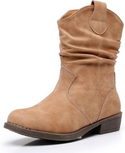 Apakowa Girls Cowgirls Boots Girls Cuff Fold Western Cowboys Boots With Side Zipper Riding Shoes (Little kid/Big kid) in Saudi Arabia