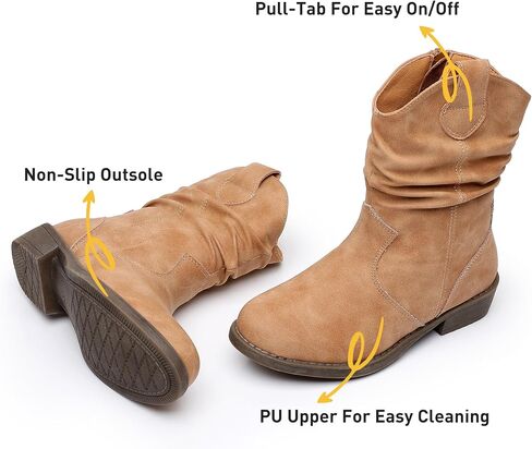 Apakowa Girls Cowgirls Boots Girls Cuff Fold Western Cowboys Boots With Side Zipper Riding Shoes (Little kid/Big kid) in Saudi Arabia