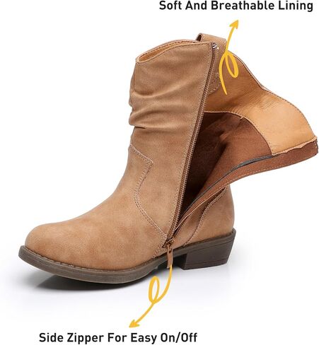 Apakowa Girls Cowgirls Boots Girls Cuff Fold Western Cowboys Boots With Side Zipper Riding Shoes (Little kid/Big kid) in Saudi Arabia
