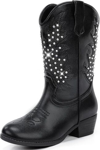 Sparkly Rhinestone Cowgirl Boots Toddler to Big Kids Mid Calf Zipper Low Heel Pointed Toes Party Birthday Dress Up in Saudi Arabia