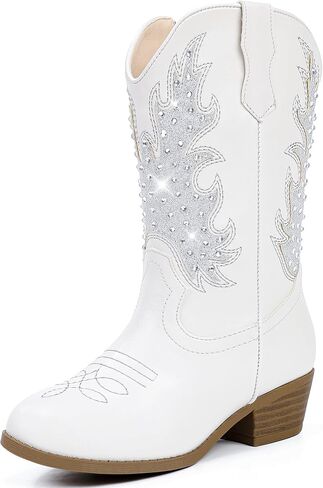 Sparkly Rhinestone Cowgirl Boots Toddler to Big Kids Mid Calf Zipper Low Heel Pointed Toes Party Birthday Dress Up in Saudi Arabia