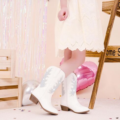 Sparkly Rhinestone Cowgirl Boots Toddler to Big Kids Mid Calf Zipper Low Heel Pointed Toes Party Birthday Dress Up in Saudi Arabia