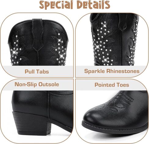 Sparkly Rhinestone Cowgirl Boots Toddler to Big Kids Mid Calf Zipper Low Heel Pointed Toes Party Birthday Dress Up in Saudi Arabia