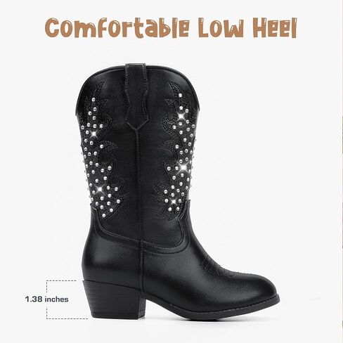 Sparkly Rhinestone Cowgirl Boots Toddler to Big Kids Mid Calf Zipper Low Heel Pointed Toes Party Birthday Dress Up in Saudi Arabia