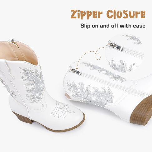 Sparkly Rhinestone Cowgirl Boots Toddler to Big Kids Mid Calf Zipper Low Heel Pointed Toes Party Birthday Dress Up in Saudi Arabia