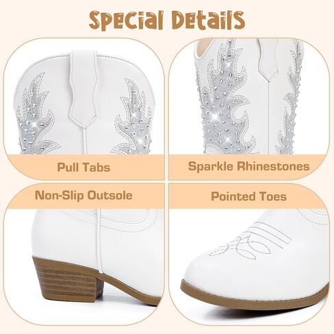 Sparkly Rhinestone Cowgirl Boots Toddler to Big Kids Mid Calf Zipper Low Heel Pointed Toes Party Birthday Dress Up in Saudi Arabia