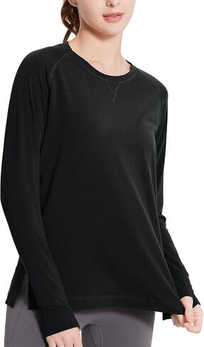 BALEAF Women's Long Sleeve Workout Tops Loose Athletic Shirts Crew Neck Yoga Top Running Hiking Raglan Tee SPF in Saudi Arabia