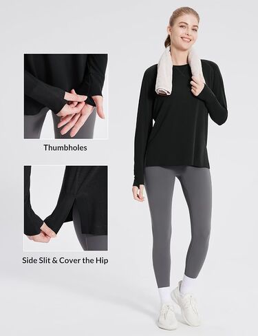 BALEAF Women's Long Sleeve Workout Tops Loose Athletic Shirts Crew Neck Yoga Top Running Hiking Raglan Tee SPF in Saudi Arabia