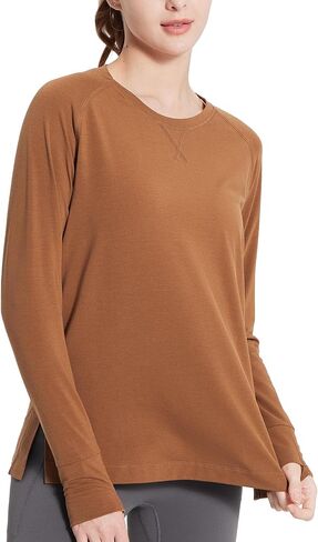 BALEAF Women's Long Sleeve Workout Tops Loose Athletic Shirts Crew Neck Yoga Top Running Hiking Raglan Tee SPF in Saudi Arabia