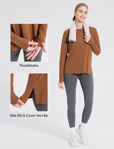 BALEAF Women's Long Sleeve Workout Tops Loose Athletic Shirts Crew Neck Yoga Top Running Hiking Raglan Tee SPF in Saudi Arabia