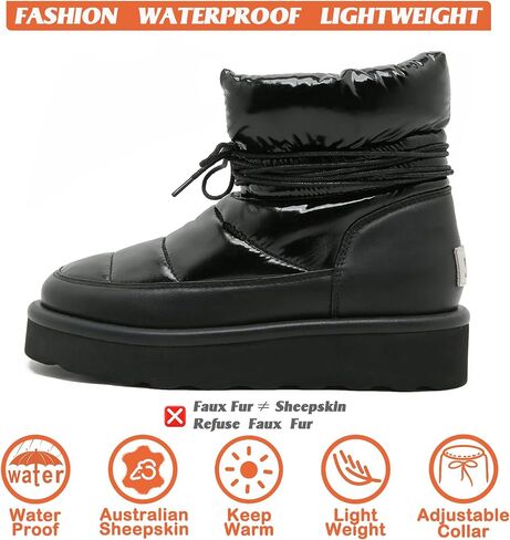 Mel&Syd 100% Australian Sheepskin Women Snow Boots - Waterproof Fur Lined Shearling Boots - Warm Insulated Lace Up Elastic Belt Mini Boots with Memory Foam Rubber Non-Slip Fashionable Walking Shoes in Saudi Arabia