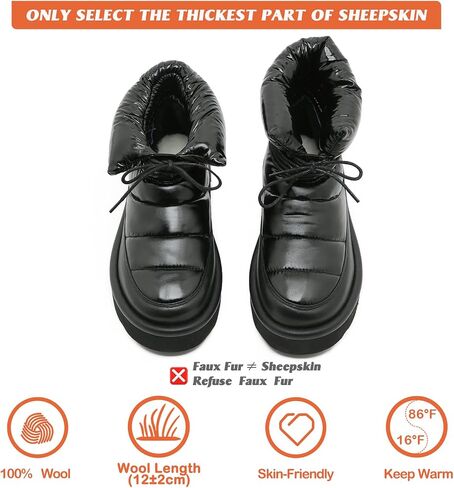 Mel&Syd 100% Australian Sheepskin Women Snow Boots - Waterproof Fur Lined Shearling Boots - Warm Insulated Lace Up Elastic Belt Mini Boots with Memory Foam Rubber Non-Slip Fashionable Walking Shoes in Saudi Arabia
