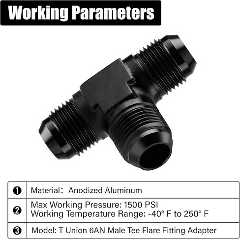 T Union 8AN Male Tee Flare Fitting Adapter, Black Hard Aluminum Anodized Connector, Automotive Accessories Suitable for Vehicle Fuel Oil Line Modification in Kuwait