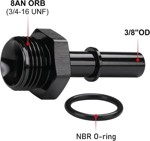 8AN -8 ORB ذكر إلى 3/8 "SAE قطع الاتصال السريع توصيل ذكر دفع على EFI محول تركيب الوقود مستقيم الألومنيوم الأسود in Kuwait
