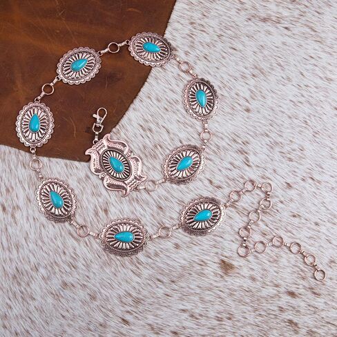 Rustic Couture's Womens Western Cowgirl Chain Belt Rustic Concho Metal Waist Belts in Saudi Arabia