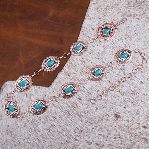 Rustic Couture's Womens Western Cowgirl Chain Belt Rustic Concho Metal Waist Belts in Saudi Arabia