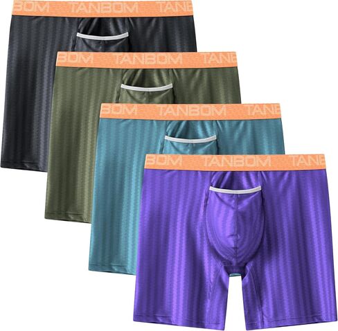 ZONBAILON Mens Underwear Stripe Ice Silk Cooling Boxer Briefs Horizontal Fly in Kuwait