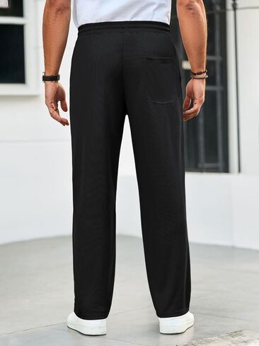 Runcati Mens Casual Pants Drawstring Elastic Waist Ribbed Sweatpants Straight Leg Loose Fit Trousers in Saudi Arabia