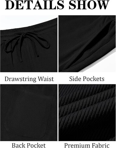 Runcati Mens Casual Pants Drawstring Elastic Waist Ribbed Sweatpants Straight Leg Loose Fit Trousers in Saudi Arabia