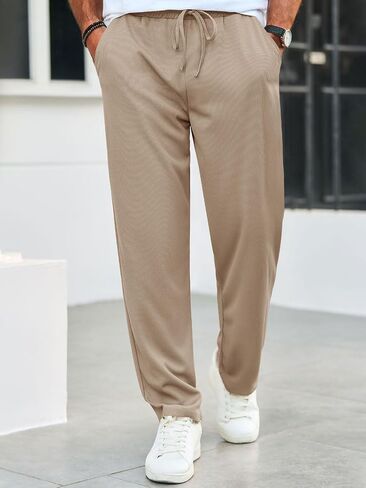 Runcati Mens Casual Pants Drawstring Elastic Waist Ribbed Sweatpants Straight Leg Loose Fit Trousers in Saudi Arabia